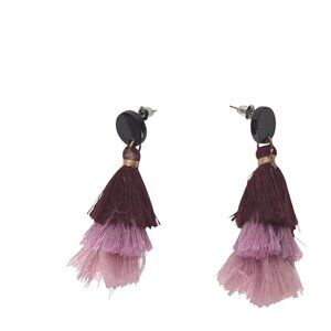 Handmade Ombre Tassel Earrings Burgundy Pink Gradient Thread Dangle Drop Boho